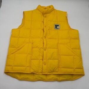 Upstream Mens Vintage Yellow Quilted Puffer Vest Hubbard Patch Made in USA L